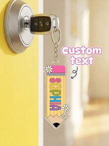1pc Custom Name Daisy Pencil Shaped Keychain,Personalized Floral Acrylic Backpack Bag Charm,Back To School,Teacher Appreciation Gift,Teacher's Day Gift,First Day Of School - Multicolor - View 2
