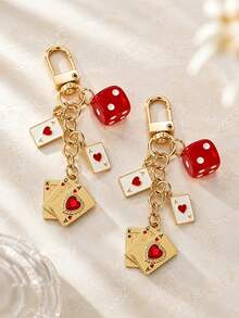 1pc/2pcs Unisex Multi-Sided Dice Pendant With Poker Elements, Rhinestone Poker Charm Keychain, Creative Personalized Bag Charm - Multicolor - View 4
