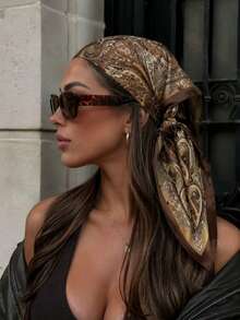 1pc Faux Silk Printed Square Scarf Multi-Purpose Hair Accessory Women's Silk Scarf - Multicolor - View 1