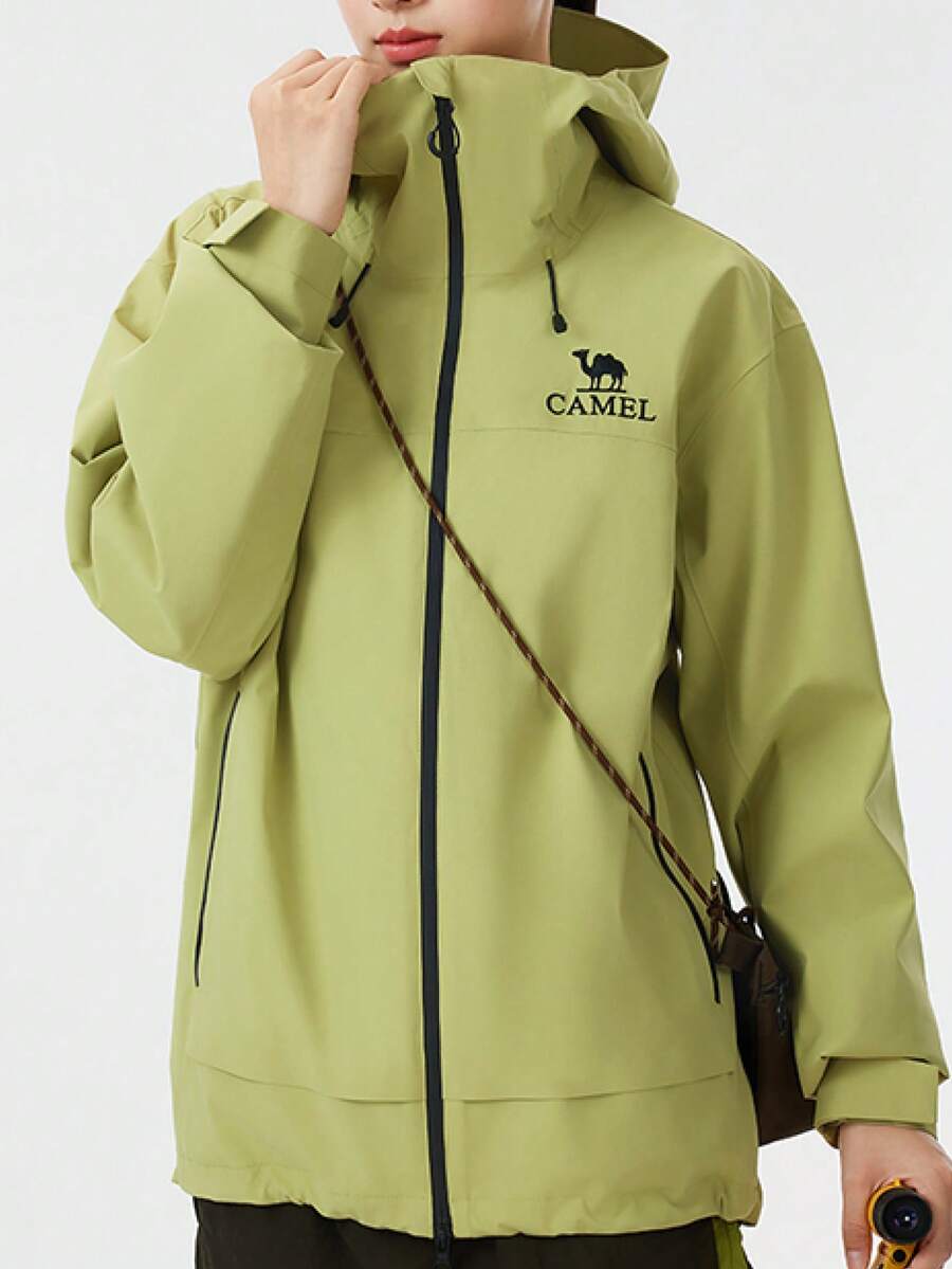 CAMEL CROWN 女款輕量防水防風連帽登山外套,透氣雨衣附拉鍊口袋,適合登山、露營、旅行 - 青果綠 - 查看 1