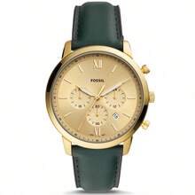Fossil FS5580 Gold Big Dial Men Quartz Watch Dark Green Leather Chronograph 50M Waterproof Luxury Versatile Watch - one-size - View 1