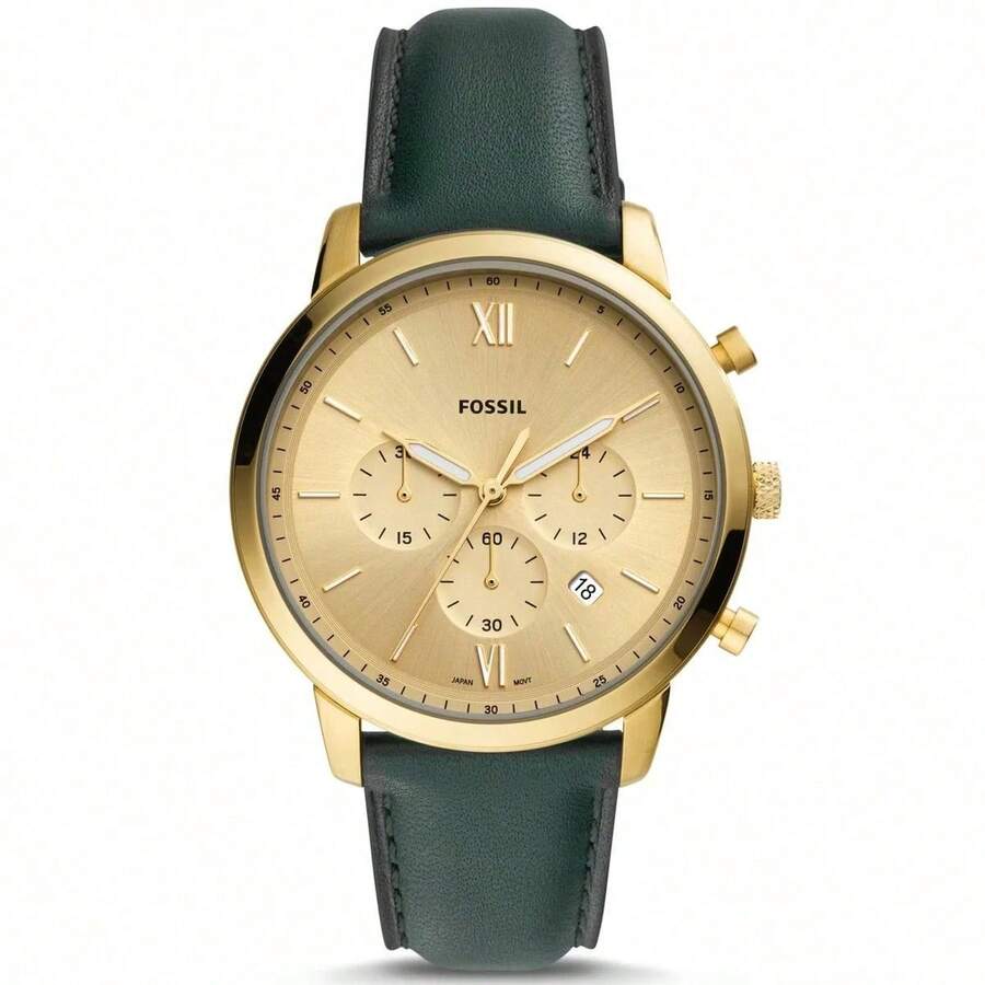 Fossil FS5580 Gold Big Dial Men Quartz Watch Dark Green Leather Chronograph 50M Waterproof Luxury Versatile Watch - one-size - View 1