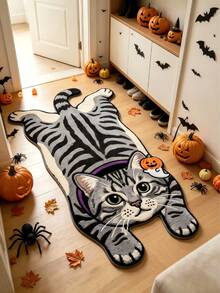 1pc Ghost Cat Halloween Small Rug, Carpet, Runner Rug, Doormat, Home Decor, Area Rug, Outdoor Mat, Home Decor, Area Carpet, Bedroom Rug, Washable Rug - Multicolor - View 1