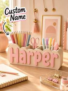 Personalized Pencil Holder, Customized Name Pencil Box, Customized Name Desktop Organizer, Macaron Color Stationery Storage, Unique Back To School Gift, New School Year Stationery Box, Personalized Name Printed Gift - Multicolor - View 5