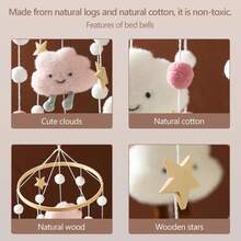 Sonajero de madera para bebé, campana de cuna de peluche con diseño de estrella de dibujos animados, juguete colgante, decoración de cuna, juguete para bebé, sonajero para un sueño tranquilo, juguete de confort para bebé, juguete para infantes, regalo. - 05 - Ver 6