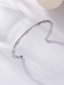 Minimalist Polished 8-Point Star Rhinestone Open Cuff Bracelet Set, Silver 304 Stainless Steel Hypoallergenic Skin-Friendly, Multi-Layer Stackable Niche Thin Bangle Set - CC-s - View 9