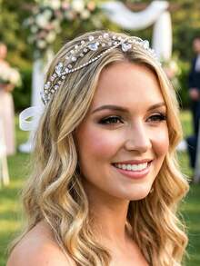 Handmade Crystal Rhinestone Decorated Bridal Headband, Suitable As Elegant Hair Accessory For Wedding, Party, Performance - Silver - View 3