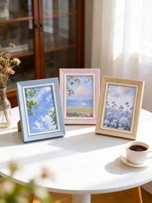 1pc Pastel Wood Grain Texture Single Frame, Multicolor Macaron Desktop Standing Photo Frame, Minimalist White Matting Photo Frame, Suitable For Landscape/Portrait Photos, Exquisite Desktop Display Frame, Cute Bedroom/Dorm/Apartment/Office Vanity Decor, Sweet Memory Photo Frame Gift, Suitable For Birthday/Housewarming - Multicolor - View 4