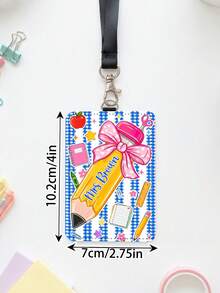 1pc Customized Pencil Bowknot Teacher Badge Pendant, Pink & Blue Plaid Striped Luggage Tag, ID Card Holder, Teacher Appreciation Gift, Back To School, New Job Gift - Multicolor - View 8