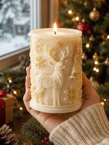 1pc 3D Reindeer Bell Snowflake Cylinder Silicone Candle Mold, All-Around Embossed Reindeer Bell + Large And Small Snowflake Column Style, Flexible, Heat-Resistant, Non-Stick, Easy Release, Reusable, Suitable For Aromatherapy Candles, Plaster, Clay, Cement, Epoxy Resin Casting, Winter Christmas Window Sill Decor, Holiday Handmade Gift Making Mold - Silicone Mold - View 5