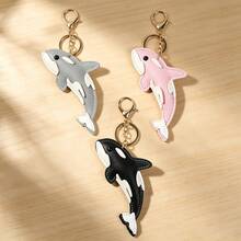 Cute Leather Orca Keychain, Cartoon Ocean Whale Animal Bag Charm, Minimalist Versatile Car Key Pendant Couple Accessory, Teacher Gift, Travel Birthday Gift, Beach Keychain - Multicolor - View 3