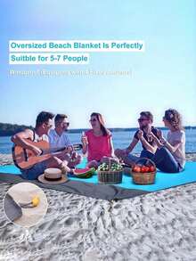 1pc 4-7 Person Outdoor Beach Mat, Waterproof Beach Mat, Extra Large Size, Sand-Proof, Easy To Fold, Quick Dry, Essential Beach Gear For Vacation, Cruise, Picnic And Camping. Includes Drawstring Pocket And Fixing Pegs. - Multicolor - View 9