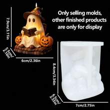Halloween Reading Little Ghost 3D Aromatherapy Candle Silicone Mold, Witch Hat Pumpkin Decor Ghost Imp Relief Design, Reusable, Easy Demolding, Suitable For Halloween Creative Handmade Gift Making Tool, Holiday Atmosphere Decor, Resin Craft Ornament, Handmade Enthusiast Creative Tool - A - View 2