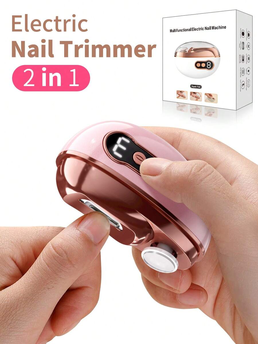 Portable 2-In-1 Automatic Electric Nail Clipper And Polisher With Anti-Pinch Protection And LED Light, Effortless Nail Care, Home Use Manicure Device, Ideal Gift For Christmas And Valentine's Day - Multicolor - View 1