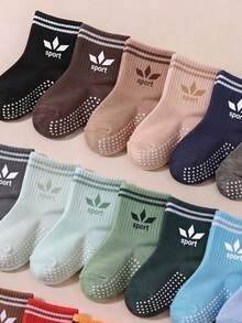 5/10/20 Pairs Random Anti-Slip Baby Socks, Double Stripe Cuff With "Sport" Letter Pattern Mid-Calf Socks, Unisex Baby Floor Socks, Baby Essentials - Multicolor - View 5