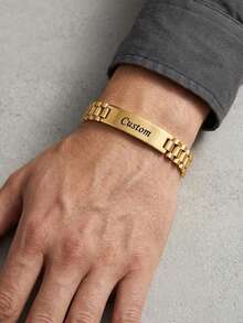 Men's Customized Name Watch Bracelet, Gold Stainless Steel Engraved Bracelet, Business Party Jewelry Gift - Multicolor - View 10