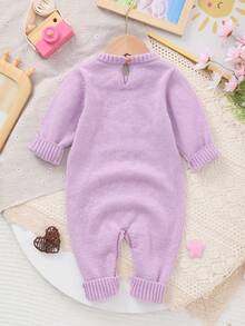 Infant Embroidered Long Sleeve Knit Romper - Mauve Purple - View 10