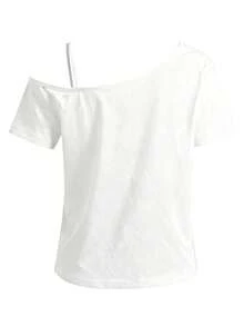 Women Asymmetric Strap Cold Shoulder T-Shirt, Bingo Squad Colorful Bingo Balls Print Off Shoulder Short Sleeve Tee Casual Game Night Party Graphic Top - White - View 2