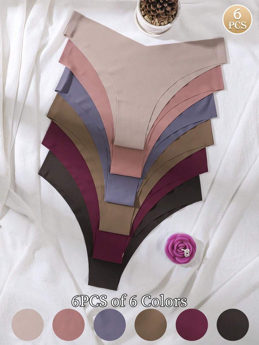 6件組女款無縫三角內褲,舒適光滑面料,純色,性感親膚內衣 - 彩色 - 查看 1