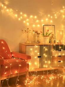 1pc 5M 50LED / 10M 80LED Battery Powered LED Fairy String Lights,Home Bedroom Decor,Battery Powered, Wedding Birthday Party Decor Lights, Outdoor Garden Yard Porh Decor Light String,Girls Room Wall Decor Fairy Lights,Festival Decor Lights - Clear - View 3