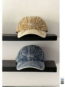 Vintage Letter Embroidered Baseball Cap, Retro Embroidery Y2K Style Versatile Baseball Cap, American Vintage Heavy Duty Distressed Baseball Cap For Women, Personalized Versatile Brand Cross Embroidery Baseball Cap For Men, Face-Slimming Soft Top Baseball Cap For Women, American Cross Sun Protection Hat, Washed Distressed Versatile Baseball Cap - Multicolor - View 6