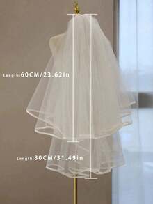 1件白色透明新娘面紗，單層長拖尾婚紗面紗，適用於婚禮、派對、角色扮演、攝影 - 彩色 - 查看 5