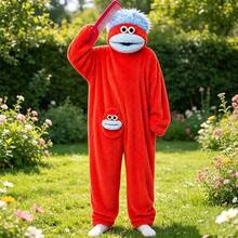 1pc/6 Styles: White, Purple, Yellow, Green One-Piece Pajamas, Premium Loungewear, Suitable For Cosplay, Unisex One-Piece Pajama Set, Cute And Funny Cartoon Big Mouth Monster Thick Coral Fleece Loungewear, Couple Pajamas, Cartoon Pajamas - Multicolor - View 9