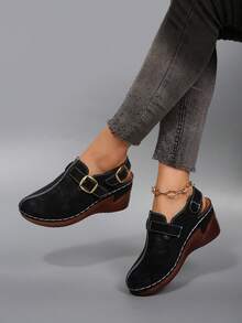 Women's Summer Thick Sole Wedge Pumps, Suitable For Daily Wear And Home Outfits - Black - View 4