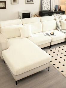 1pc Beige Teddy Fleece Elastic Sofa Cover, Sofa Cushion Protector, Fits 3 Seater Sofa, L-Shaped Sofa, Backrest Cover, Dirt-Resistant, Easy To Remove And Wash, Suitable For All Seasons, Living Room Decor - Off White - View 6