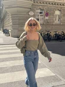 Senya 2026 Women's 2 Pieces Knit Set, Bandeau Top With Front-Open Loose Cardigan, Long Sleeve Y2K Fashion Casual Autumn/Winter Outfit - Olive Green - View 6
