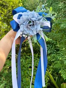 Multi-Colored Wedding Car Decoration, Featuring Simulated Broken Peony Bowknots Paired With Long Satin Ribbons, Elegant Rearview Mirror Floral Decorations, And Wedding Ceremony Supplies - 1PC - View 17