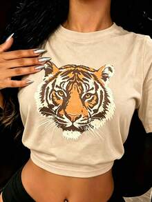 Vintage Tiger Tee - Retro Animal  T-Shirt, 90s Animal Gift For Tiger Lover, Wild Cat Shirt, JungleTiger Graphic Tee220G Heavyweight1830% CottonT-Shirt - 杏色4 - 查看 1