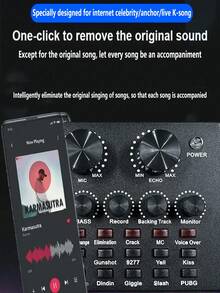 V8 Karaoke Recording & Broadcast Audio Mixer - Kartu Suara Eksternal USB untuk KTV Langsung, Perekaman Peralatan Podcast, Antarmuka Audio untuk Laptop Komputer, Vlog, Siaran Langsung, Streaming Audio, Kartu Suara. - Hitam - View 3