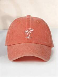 1件/2件 中性 Y2K 風格刺繡椰子樹水洗棒球帽，戶外防曬帽，適合戶外運動、遮陽與日常通勤 - 橘色 - 查看 4