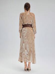 Rich Radi Q's Rok A-Line Panjang Sedang Elegan untuk Wanita, Dihiasi dengan Bordir Indah, Kain Tenun Menciptakan Gaya Bohemian Kasual - Aprikot - View 6