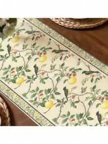 1pc Lemon Bird & Leaf Table Runner - Yellow Green Floral Farmhouse Decor, Lemon Bird Print Suitable For Dining Table, Party, Table Setting, Rectangular Runner - Olive Green - View 7