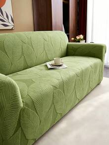 1PC Fleece Fabric Non-Slip Elastic Decorative Sofa Cover, Jacquard Pattern, Deep Gray Banana Leaf Design, Pet-Friendly, Anti-Dirt, Anti-Dust, Suitable For 1/2/3/4 Seater Sofa, All Seasons - Multicolor - View 1