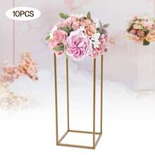 10 soportes de flores modernos dorados para bodas y fiestas: decoración DIY con base rectangular estable, fácil montaje y almacenamiento, marco de hierro de alta calidad (60 cm, capacidad de 11 libras) - Dorado - Ver 3