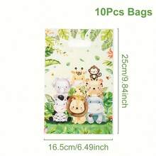 10/25Pcs Jungle Animal Handheld Gift Bags, Suitable For Birthday, Baby Shower, Gender Reveal, Safari Party Decorations, Plastic Bags For Events - Multicolor - View 3