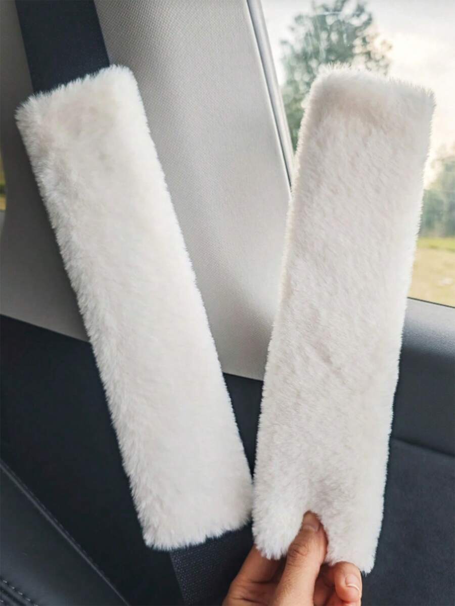 2pcs Winter Warm Fleece Shoulder Pads, Warm Anti-Chafing Seat Belt Covers, Car Accessories - A - View 1