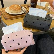 Polka Dot Bow Tissue Box (1pc) - A Multifunctional Foldable Tissue Box Designed To Make Desktop Organization Easy. It Is A Practical Home Accessory And An Ideal Gift For Friends And Family On Christmas And Other Holidays. - Multicolor - View 1