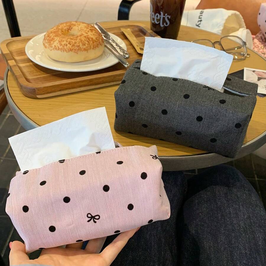 Polka Dot Bow Tissue Box (1pc) - A Multifunctional Foldable Tissue Box Designed To Make Desktop Organization Easy. It Is A Practical Home Accessory And An Ideal Gift For Friends And Family On Christmas And Other Holidays. - Multicolor - View 1