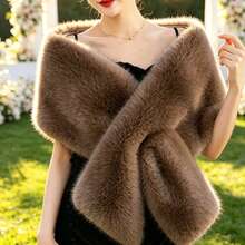 Plush Shawl For Wedding Dress, Evening Gown, Cheongsam, Elegant High-End Warm Outerwear Layer - Camel - View 3
