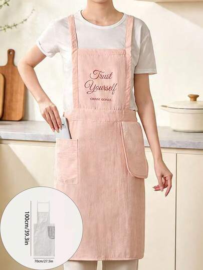 Comes With Coral Fleece Hand Towel Waterproof Kitchen Apron, Adjustable Neck Hanging Style, Large Capacity Pocket, Oil And Dirt Resistant Apron, Suitable For Cooking, Baking, Gardening And Cleaning, Comfortable To Wear Without Shoulder Strain