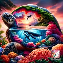 1PC DIY 5D Diamond Painting Kit Turtle Pattern - Round Full Diamond Art Mosaic Craft, Home Wall Decor, Frameless - No Frame - View 9