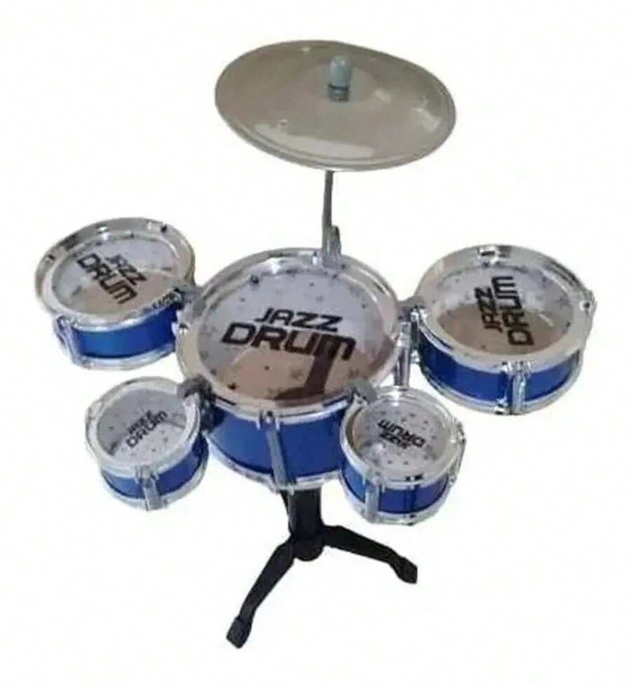 Bateria Acústica Mini Brinquedo Infantil Com 5 Tambores - Azul - Visão 1