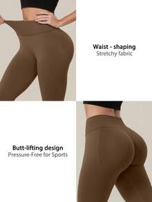 TimeOff Women's 1pc Solid Color Tummy Control Butt Lifting Slimming Sports Mid-Length Shorts - Mocha Brown - View 4