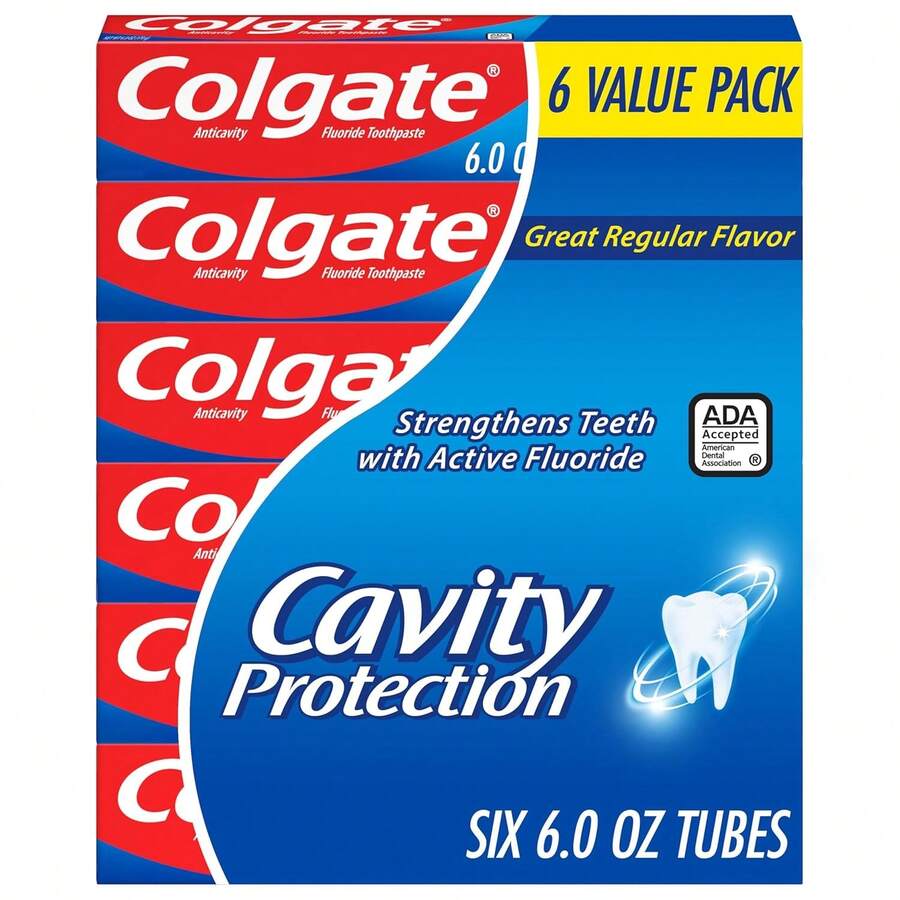 Colgate Cavity Protection Toothpaste With Fluoride, Minty Great Regular Flavor, Anti Cavity Toothpaste, 6 Pack, 6 Oz Tubes - 6 Ounce (Pack Of 6) - View 1
