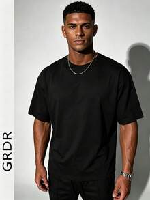 Camiseta de manga corta de unicolor de moda para hombres GRDR | Diseño exquisito | Esencial de verano | Fácil de combinar | Muestra tu estilo - Negro - Ver 4