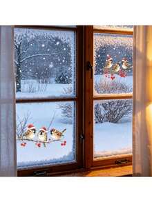 1pc Christmas Santa Hat Sparrow Red Berry Branch Icicle Snowflake Static Window Sticker, Removable And Reusable Glass Decal, Suitable For Home, Store, Christmas, Winter Holiday Decoration - Santa Hat - View 6